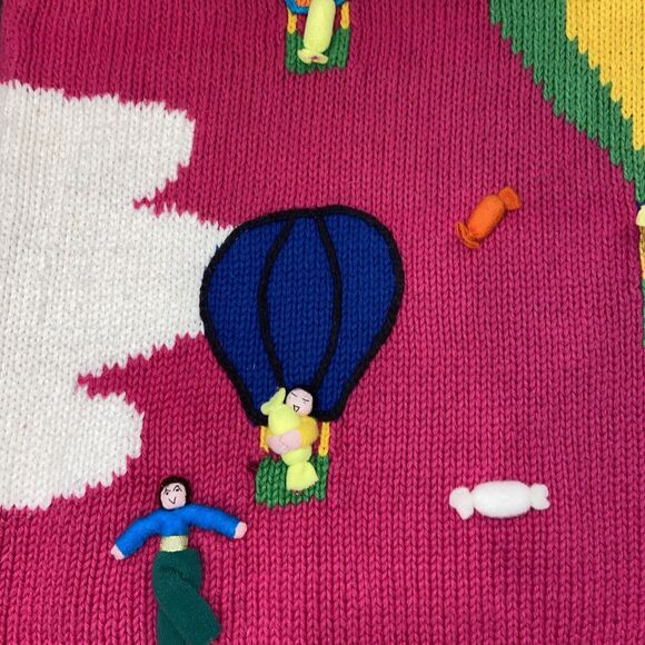 Cotton Salsa 3D Knit Cardigan Sweater Hot Air Balloons Peru Size Large/X-Large - Picture 6 of 16
